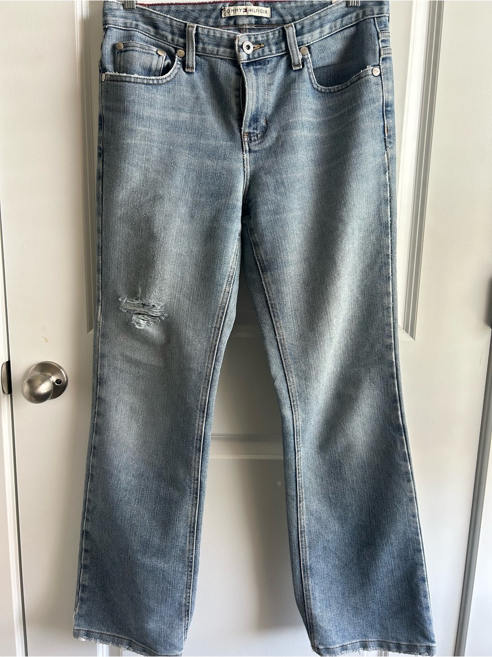 Vintage Tommy Hilfiger Light Wash Flare Jeans Distressed Raw Hem